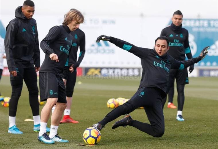 Keylor Navas durante el entrenamiento del Real Madrid. 