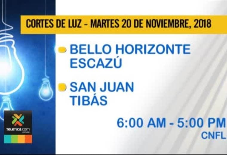 Vecinos de Escazú y Tibás no tendrán electricidad este martes