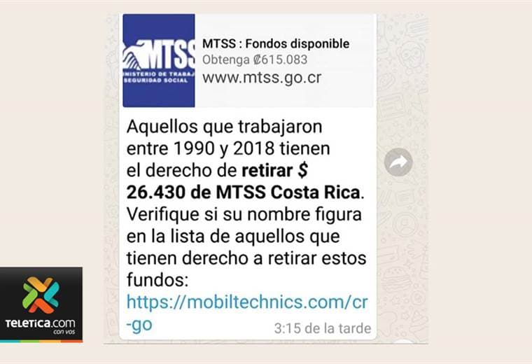 OIJ advierte a la población sobre estafa de retirar dinero del Ministerio de Trabajo