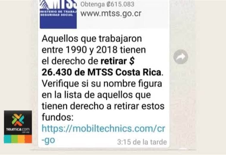OIJ advierte a la población sobre estafa de retirar dinero del Ministerio de Trabajo
