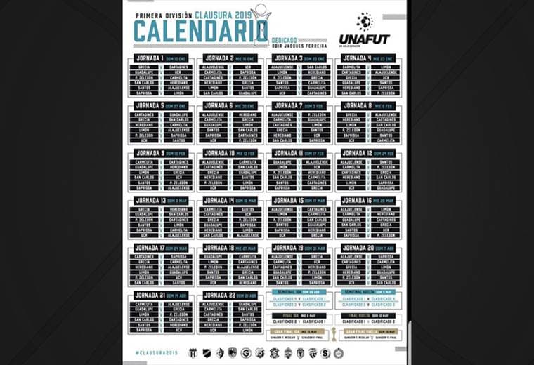 Calendario Torneo de Clausura 2019