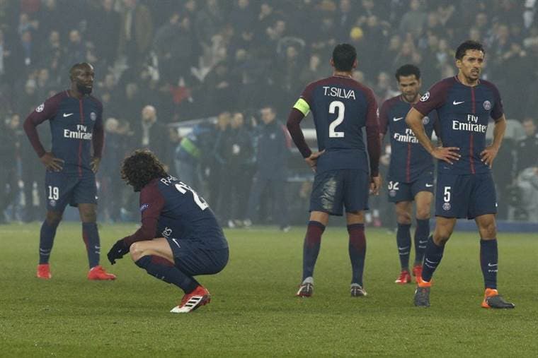 Jugadores del PSG lamentan la derrota ante el Real Madrid.|AFP