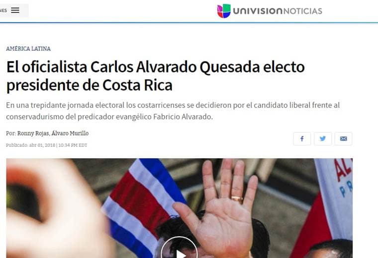 Medios internacionales se hacen eco del gane de Carlos Alvarado como presidente de Costa Rica