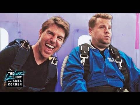Tom Cruise y James Corden se lanzan en paracaídas desde un avión a 4.500 metros de altura