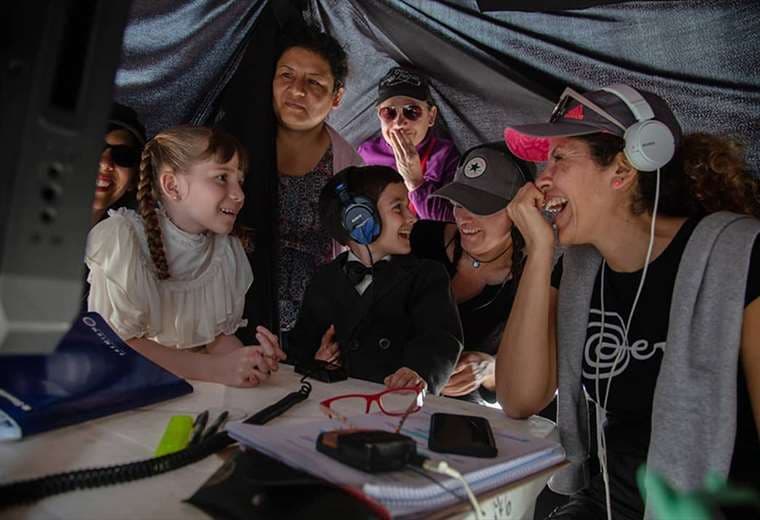 Pamela durante el rodaje de la película