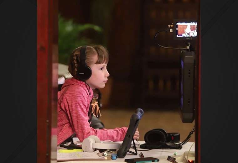 Pamela durante el rodaje de la película