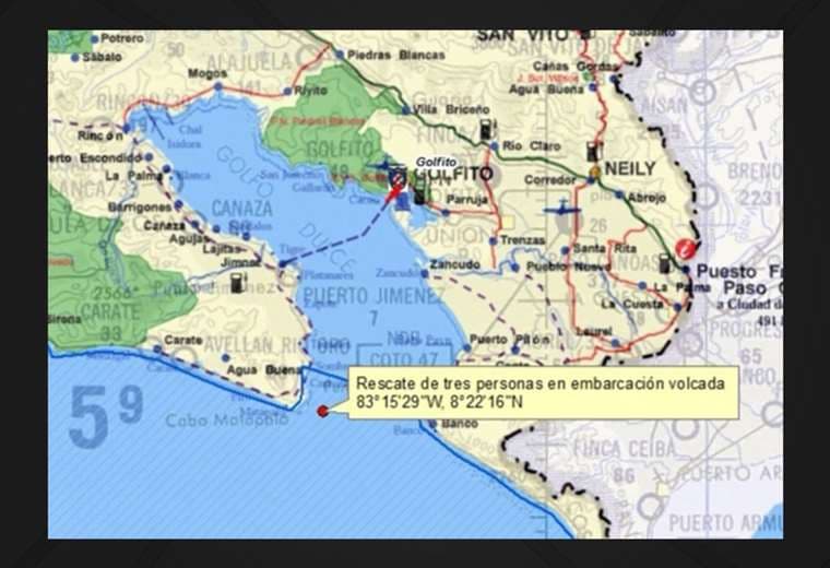 Tres hombres fueron rescatados por Guardacostas tras naufragio en Golfito