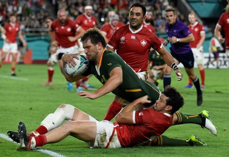El Mundial de rugby sigue pendiente del tifón, mientras Sudáfrica arrasa a Canadá | AFP