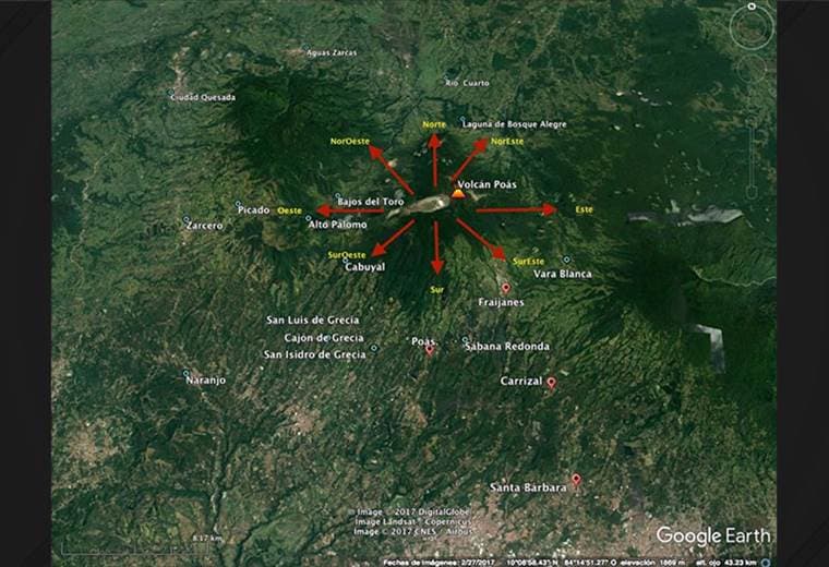 Vientos llevan ceniza del Poás a la zona de Grecia y alrededores