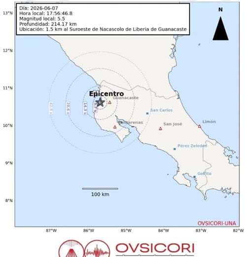 Sismo de magnitud 5,5 sacude la Zona Norte de Costa Rica