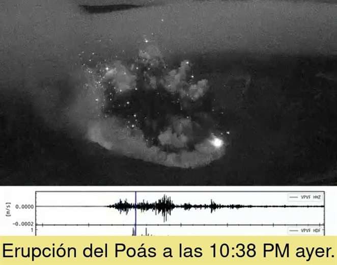 Erupción nocturna sorprende con explosión de vapor y lanzamiento de material en Poás