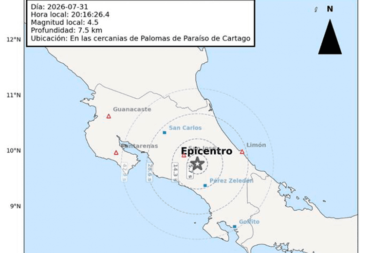 Fuerte sismo en Cartago sacude varios puntos del país