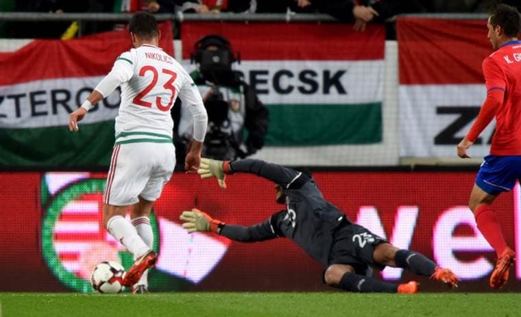 Nemanja Nikolic anota para Hungría ante La Sele.|AFP