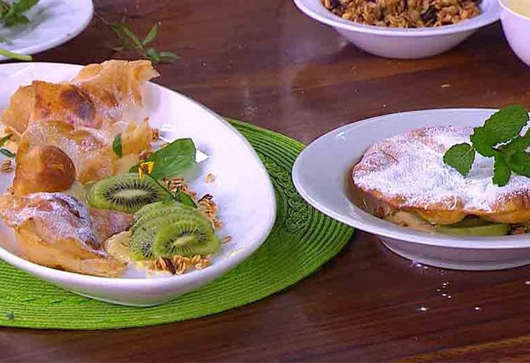 Receta: Pañuelos de crema pastelera, kiwi y granola