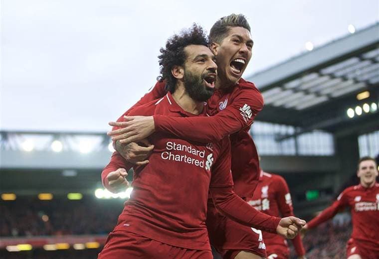 Mohamed Salah y su compañero Firminho del Liverpool | Liverpool FC en Facebook