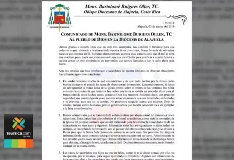 Diócesis de Alajuela confirmó cinco casos de sacerdotes ligados con abusos sexuales contra menores