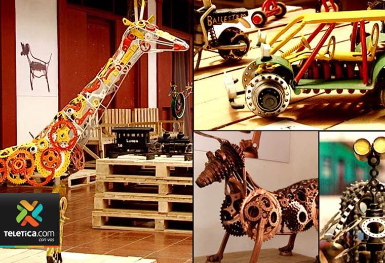 Con piezas de bicicletas viejas artista limonense crea obras de arte y las expone en galería