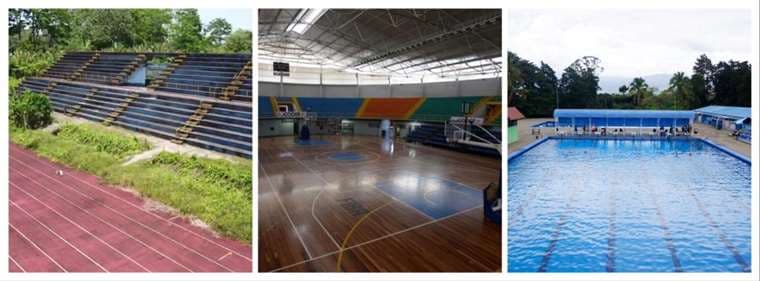 Estadio Nuevo de Limón, Gimnasio Nacional y Piscina María del Milagro París.