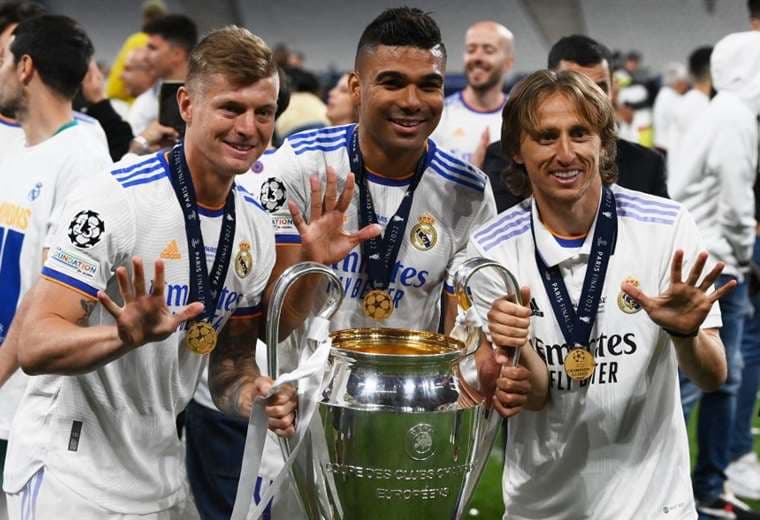 Toni Kroos, Casemiro y Luka Modric. AFP