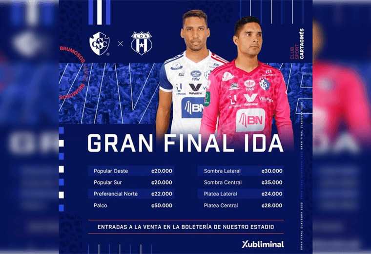 Precio de las entradas para la final entre Cartaginés y Alajuelense.