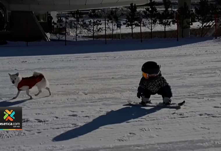 Video: bebé con su tabla de snowboard se vuelve una estrella de internet