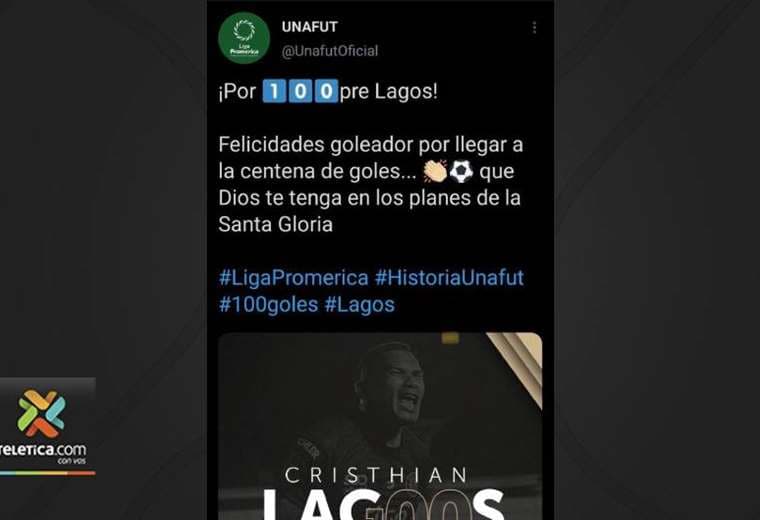 Unafut ofrece disculpas por publicación de 100 goles de Lagos