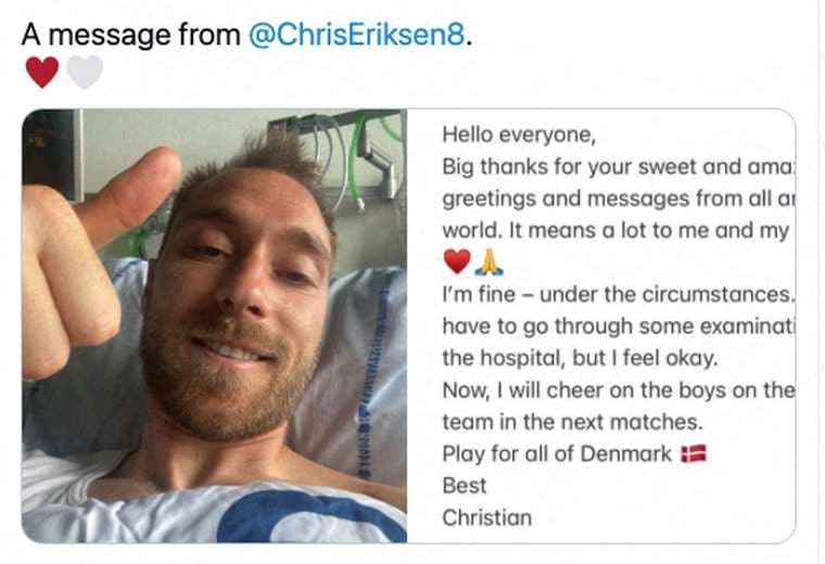 Eriksen tranquiliza desde su cama en el hospital: "estoy bien"