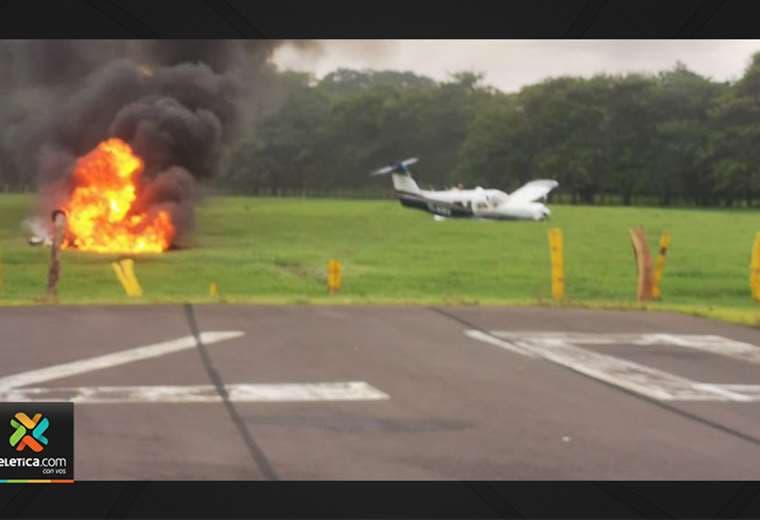 Avioneta se accidenta en despegue y una de sus alas prende fuego