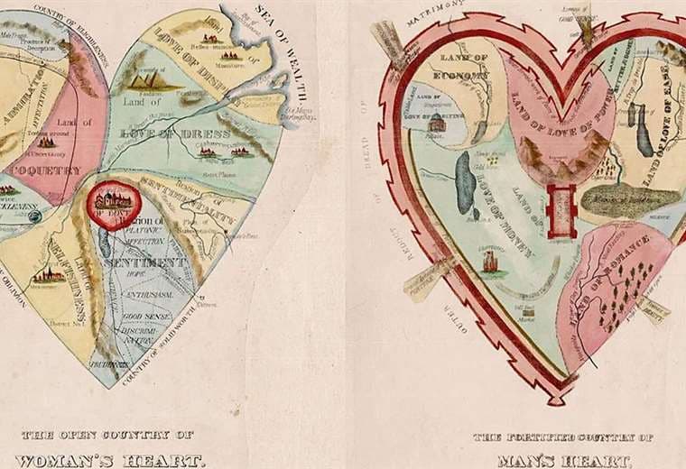 Así son los mapas del corazón de una mujer y un hombre del siglo XIX