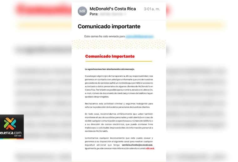 McDonald’s Costa Rica: “datos personales de algunos clientes quedaron desprotegidos”