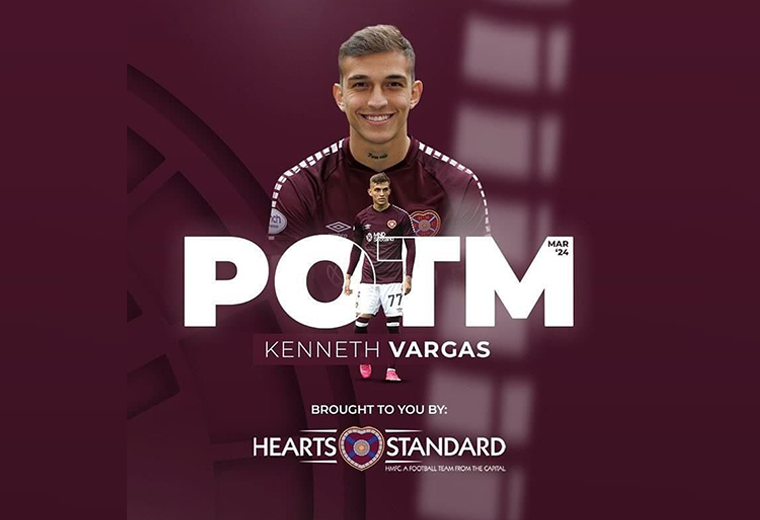 Kenneth Vargas es el “Jugador del Mes” del Hearts de Escocia 