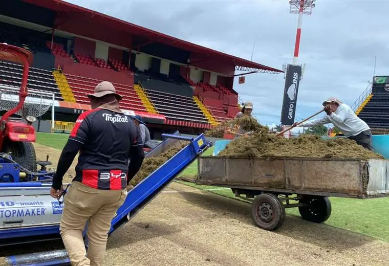 Alajuelense trabajos en la gramilla