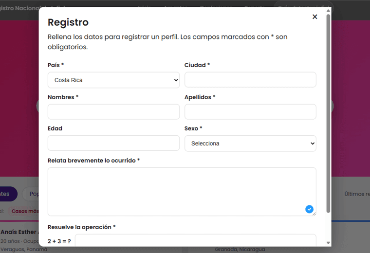 Registro Nacional de Infieles | Sitio web