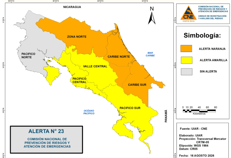 Caribe y Zona Norte están en alerta naranja ante paso de nueva onda tropical